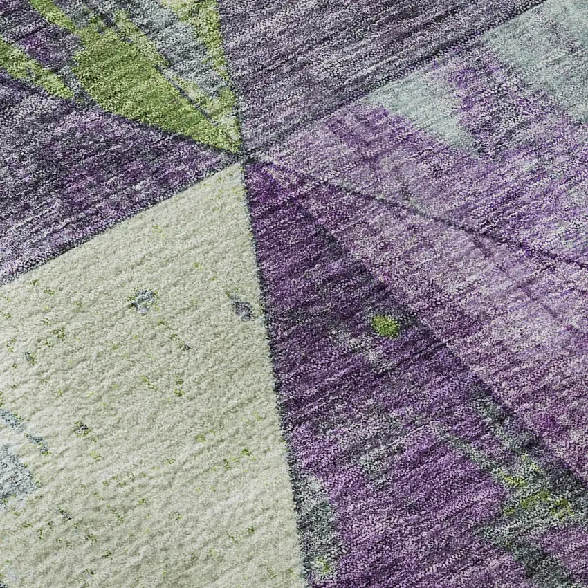 Purple Green And Ivory Geometric Washable Area Rug With UV Protection Photo 9