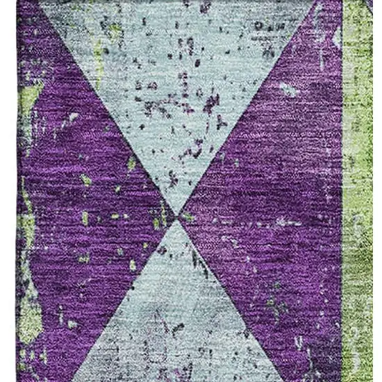 Purple Green And Ivory Geometric Washable Area Rug With UV Protection Photo 2