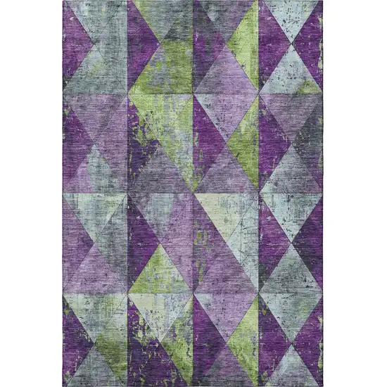Purple Green And Ivory Geometric Washable Area Rug With UV Protection Photo 3