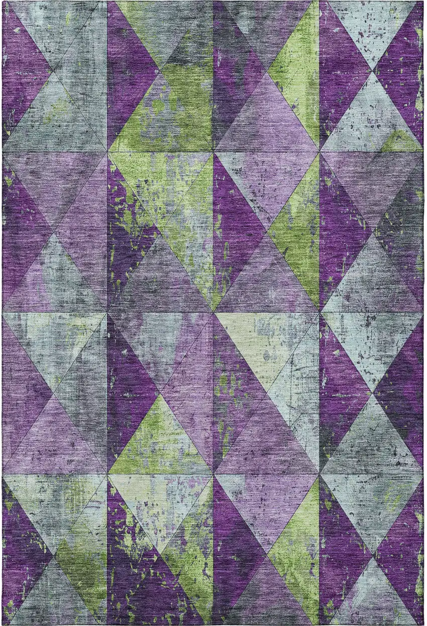 Purple Green And Ivory Geometric Washable Area Rug With UV Protection Photo 3