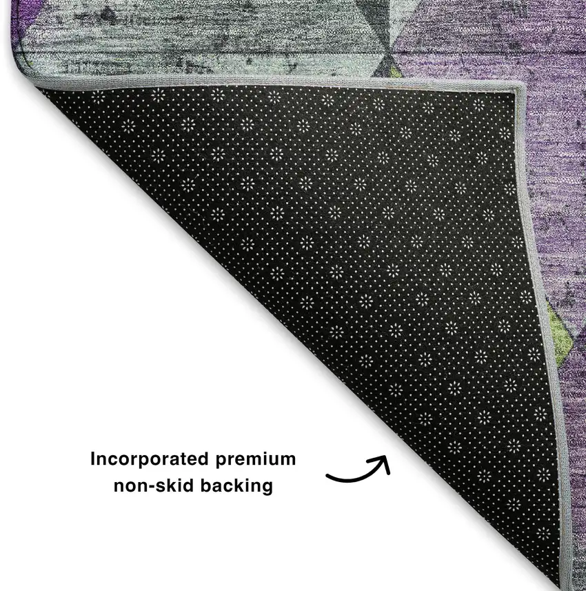 Purple Green And Ivory Geometric Washable Area Rug With UV Protection Photo 6