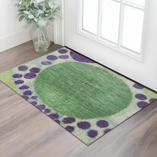 Purple Green And Ivory Geometric Washable Area Rug With UV Protection Photo 2