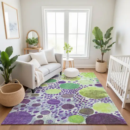 Purple Green And Ivory Geometric Washable Area Rug With UV Protection Photo 3