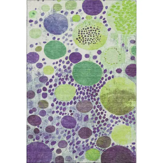 Purple Green And Ivory Geometric Washable Area Rug With UV Protection Photo 4