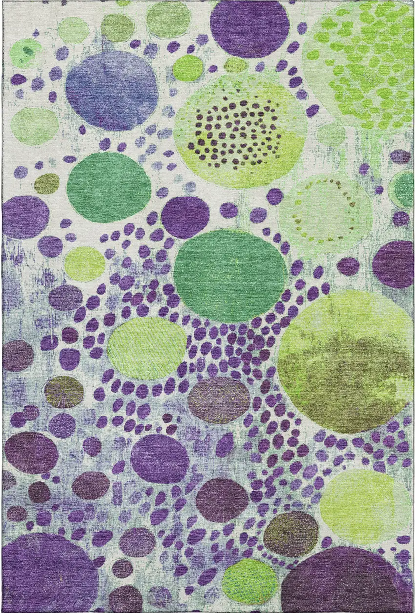 Purple Green And Ivory Geometric Washable Area Rug With UV Protection Photo 4