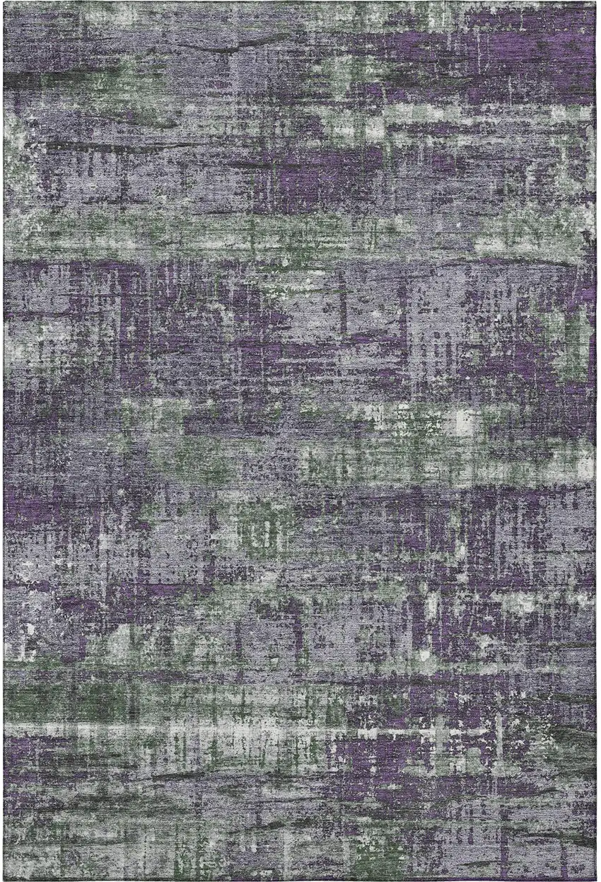 Purple Green And Ivory Geometric Washable Area Rug With UV Protection Photo 4
