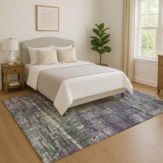 Purple Green And Ivory Geometric Washable Area Rug With UV Protection Photo 5