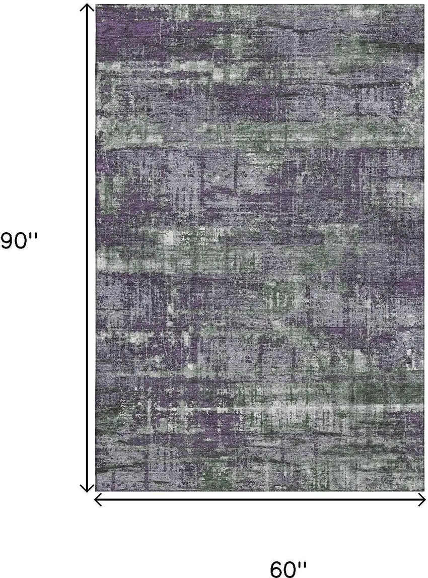 Purple Green And Ivory Geometric Washable Area Rug With UV Protection Photo 9