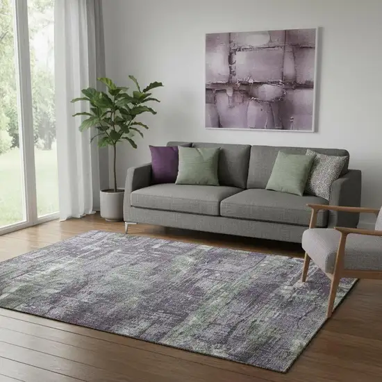 Purple Green And Ivory Geometric Washable Area Rug With UV Protection Photo 2