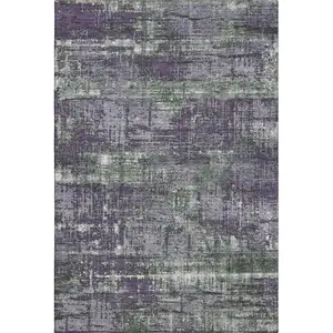 Photo of Purple Green And Ivory Geometric Washable Area Rug With UV Protection