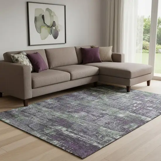 Purple Green And Ivory Geometric Washable Area Rug With UV Protection Photo 2