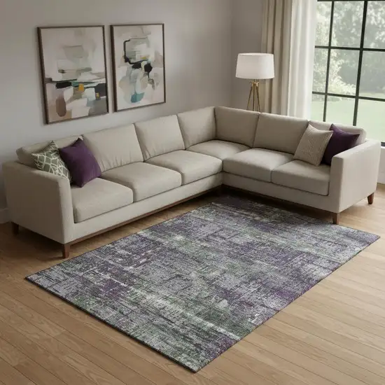 Purple Green And Ivory Geometric Washable Area Rug With UV Protection Photo 2