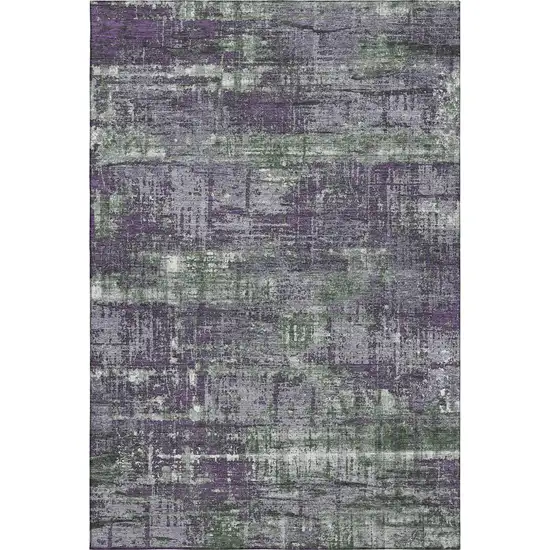 Purple Green And Ivory Geometric Washable Area Rug With UV Protection Photo 1