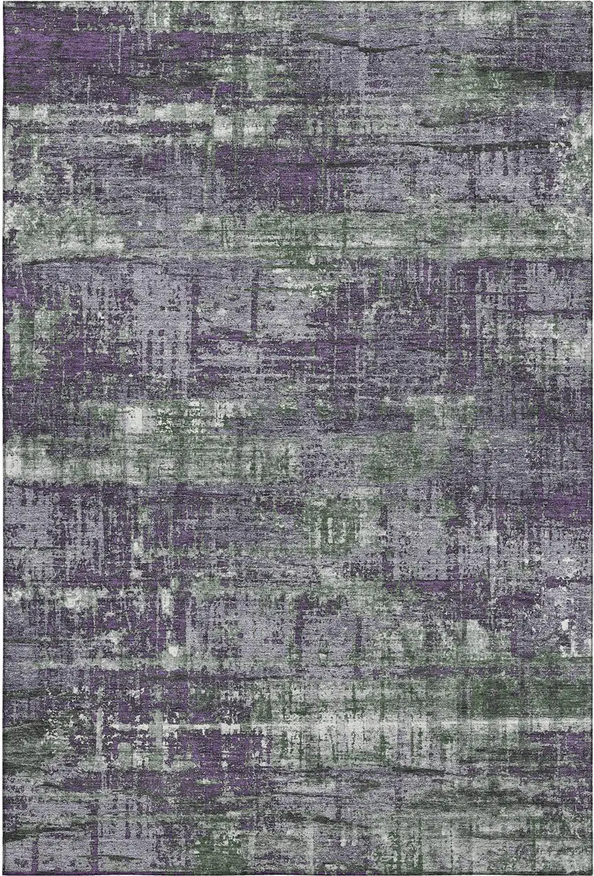 Purple Green And Ivory Geometric Washable Area Rug With UV Protection Photo 1