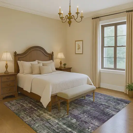 Purple Green And Ivory Geometric Washable Area Rug With UV Protection Photo 6