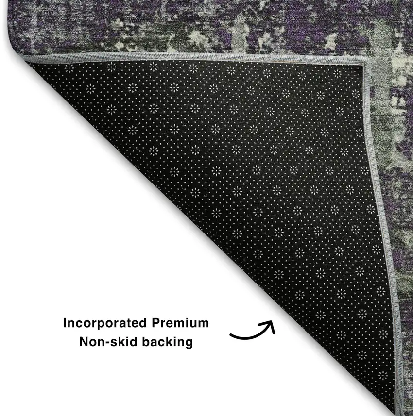 Purple Green And Ivory Geometric Washable Area Rug With UV Protection Photo 7