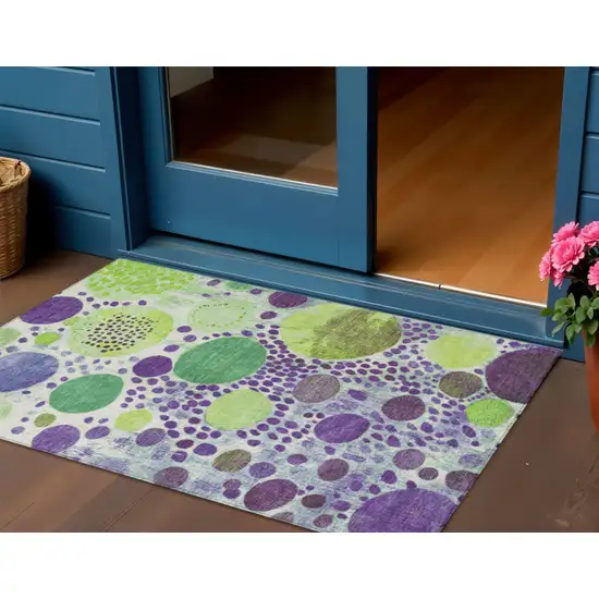 Purple Green And Ivory Geometric Washable Indoor Outdoor Area Rug Photo 2