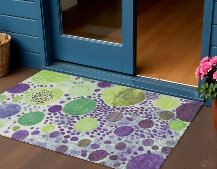 Purple Green And Ivory Geometric Washable Indoor Outdoor Area Rug Photo 2