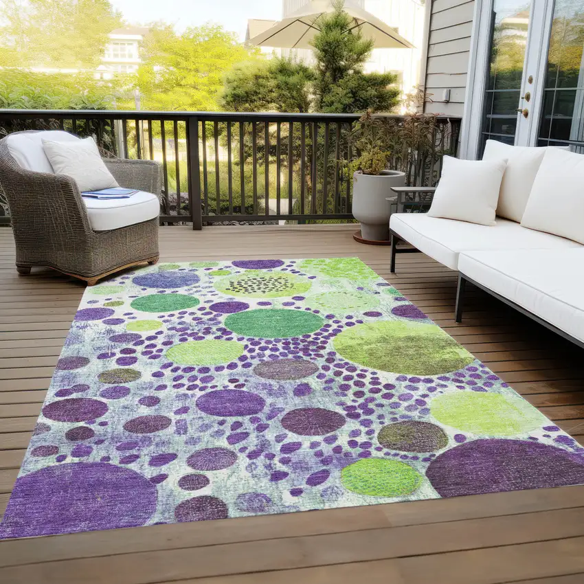 Purple Green And Ivory Geometric Washable Indoor Outdoor Area Rug Photo 7