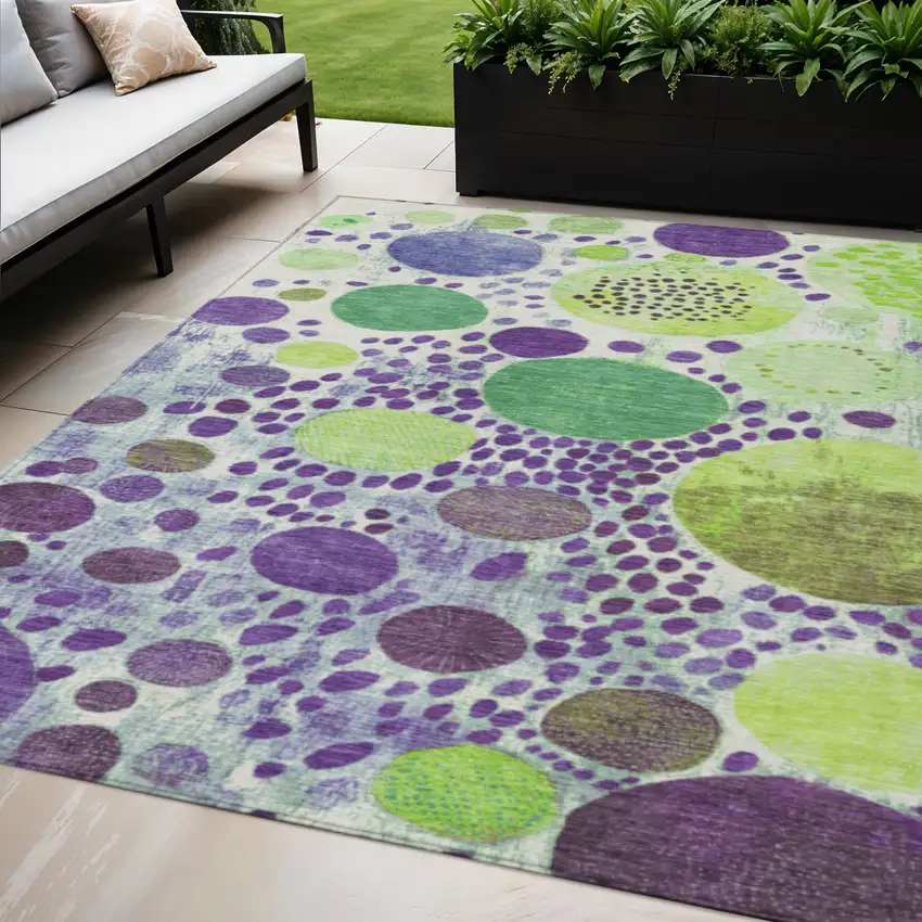Purple Green And Ivory Geometric Washable Indoor Outdoor Area Rug Photo 2