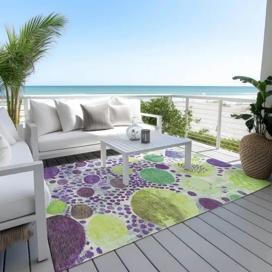 Purple Green And Ivory Geometric Washable Indoor Outdoor Area Rug Photo 5