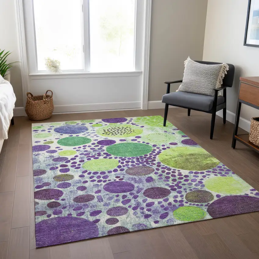 Purple Green And Ivory Geometric Washable Indoor Outdoor Area Rug Photo 7