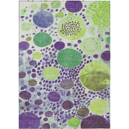 Purple Green And Ivory Geometric Washable Indoor Outdoor Area Rug Photo 1