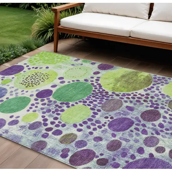 Purple Green And Ivory Geometric Washable Indoor Outdoor Area Rug Photo 2