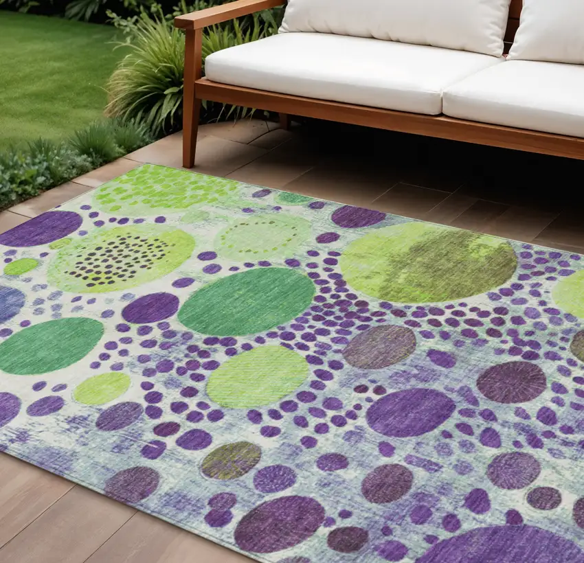 Purple Green And Ivory Geometric Washable Indoor Outdoor Area Rug Photo 2