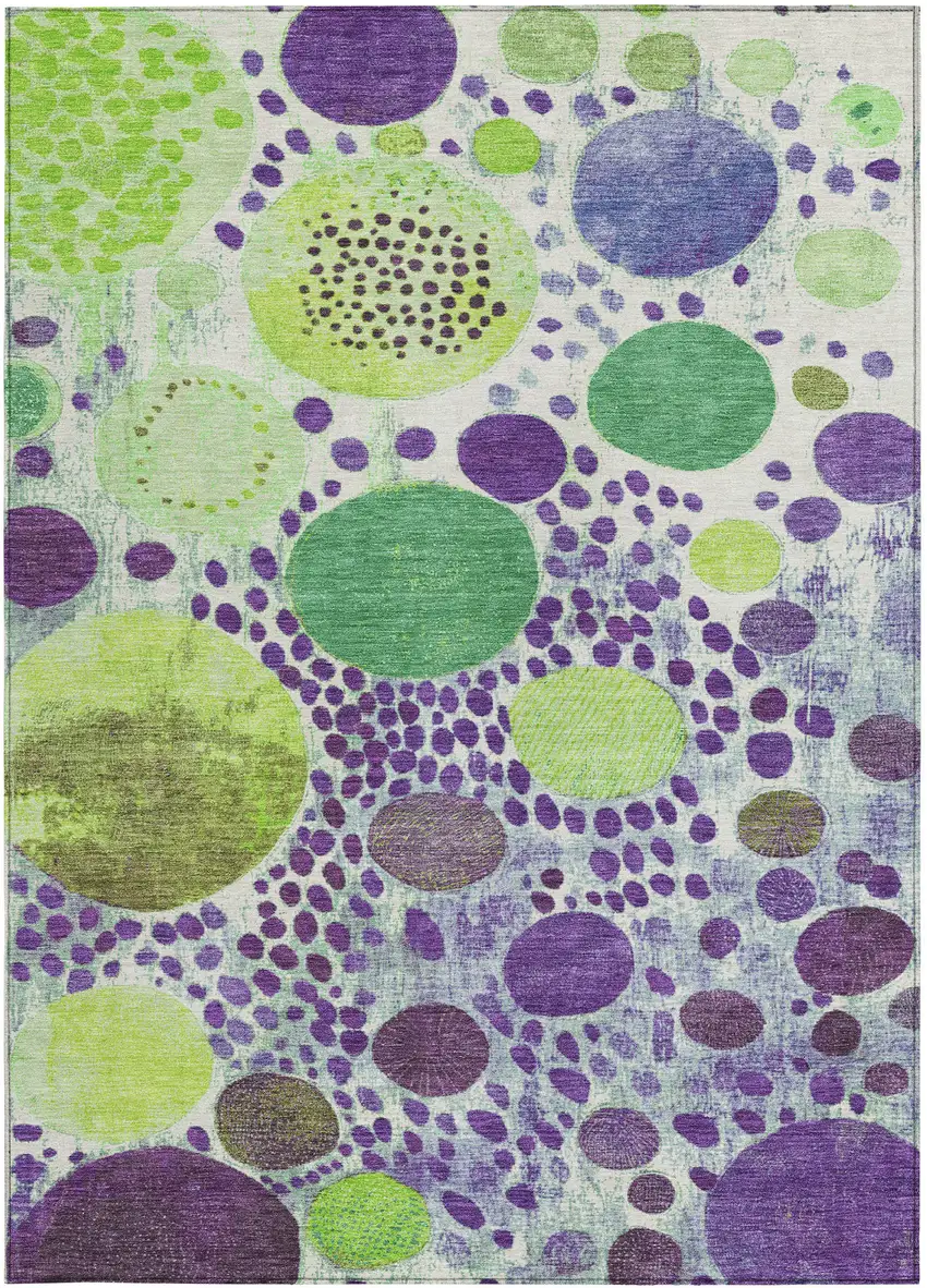 Purple Green And Ivory Geometric Washable Indoor Outdoor Area Rug Photo 9