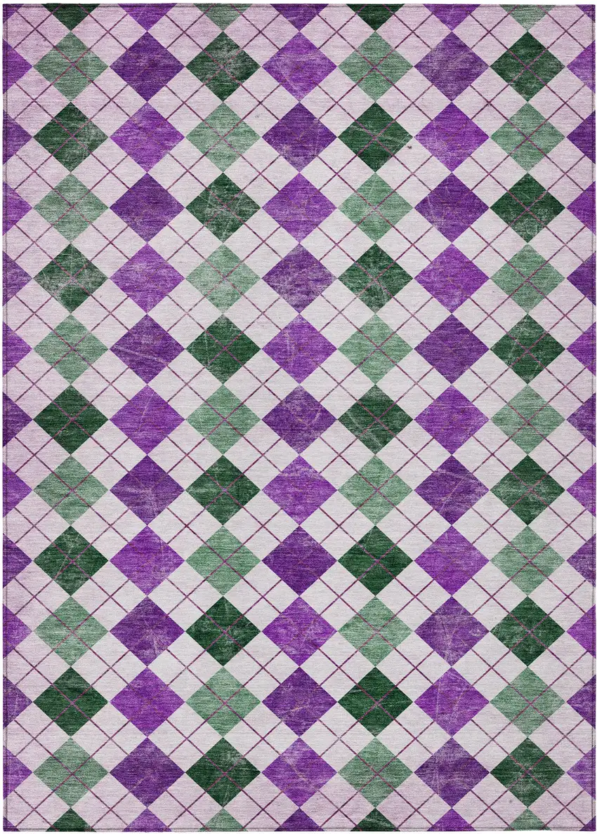 Purple Green And Ivory Geometric Washable Indoor Outdoor Area Rug Photo 2