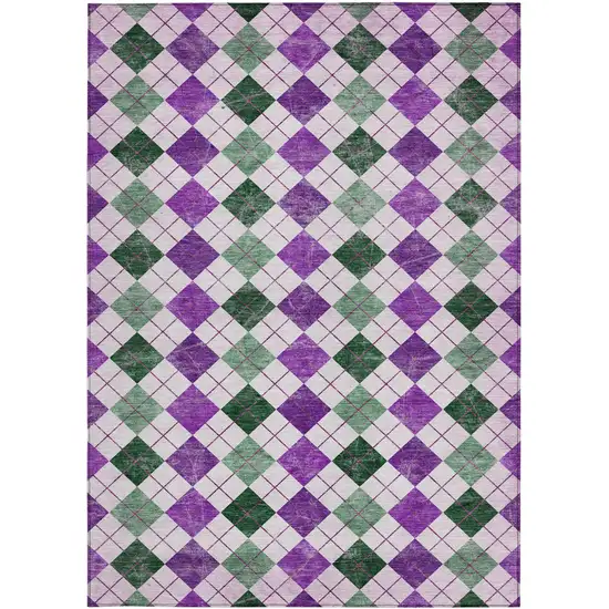 Purple Green And Ivory Geometric Washable Indoor Outdoor Area Rug Photo 5
