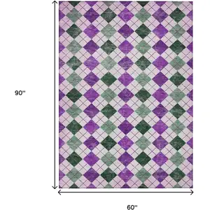 Photo of Purple Green And Ivory Geometric Washable Indoor Outdoor Area Rug