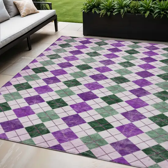 Purple Green And Ivory Geometric Washable Indoor Outdoor Area Rug Photo 1