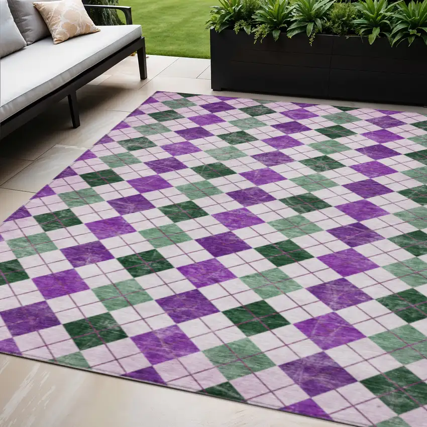 Purple Green And Ivory Geometric Washable Indoor Outdoor Area Rug Photo 1