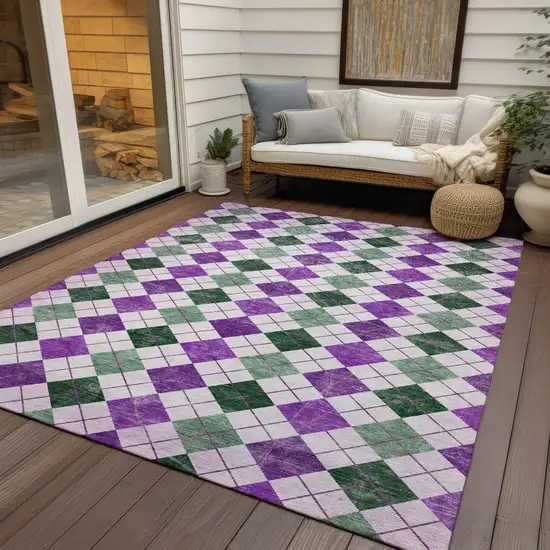 Purple Green And Ivory Geometric Washable Indoor Outdoor Area Rug Photo 9