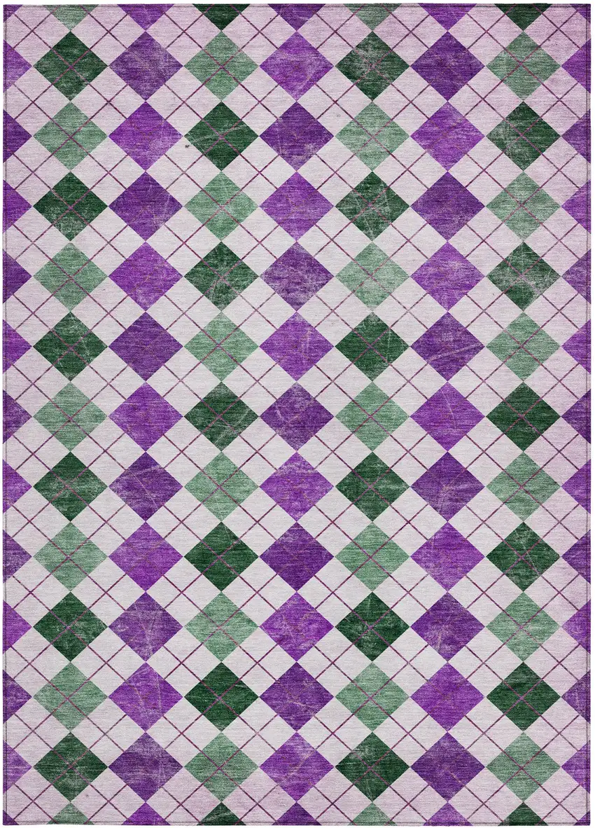 Purple Green And Ivory Geometric Washable Indoor Outdoor Area Rug Photo 4
