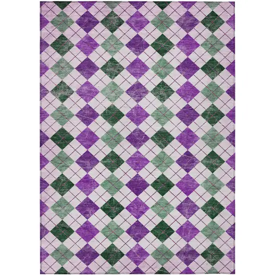 Purple Green And Ivory Geometric Washable Indoor Outdoor Area Rug Photo 2