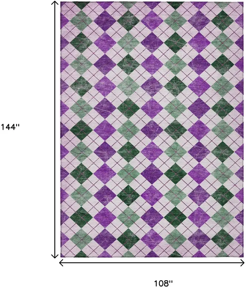 Purple Green And Ivory Geometric Washable Indoor Outdoor Area Rug Photo 3