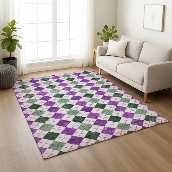 Purple Green And Ivory Geometric Washable Indoor Outdoor Area Rug Photo 8