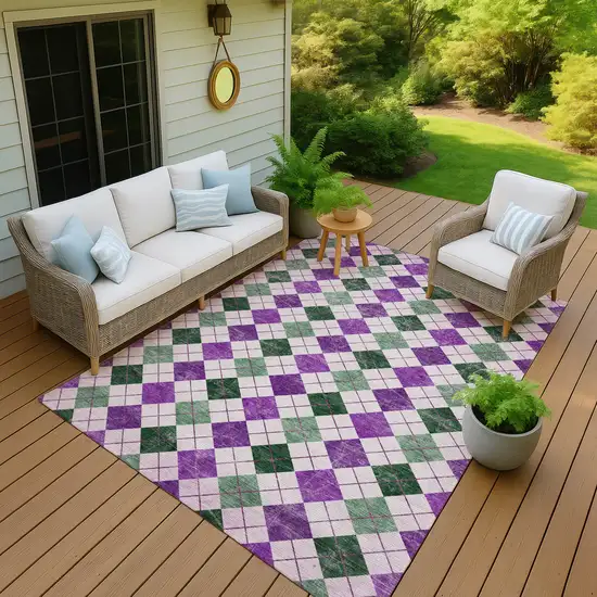 Purple Green And Ivory Geometric Washable Indoor Outdoor Area Rug Photo 9
