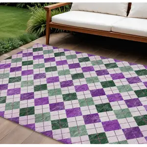 Photo of Purple Green And Ivory Geometric Washable Indoor Outdoor Area Rug
