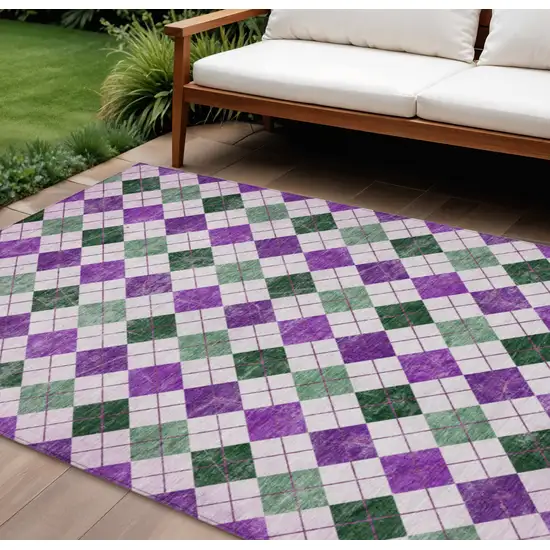 Purple Green And Ivory Geometric Washable Indoor Outdoor Area Rug Photo 1