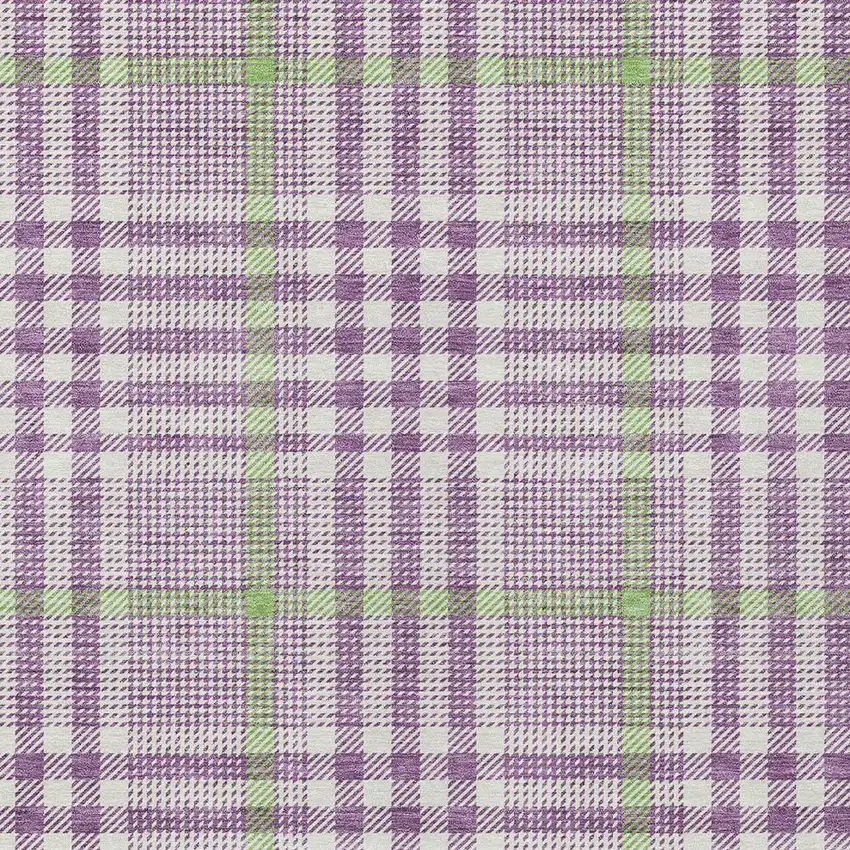 Purple Green And Ivory Plaid Washable Indoor Outdoor Area Rug Photo 5