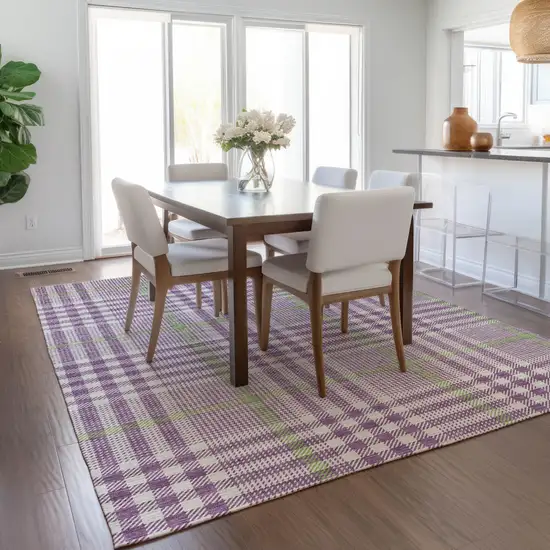Purple Green And Ivory Plaid Washable Indoor Outdoor Area Rug Photo 9