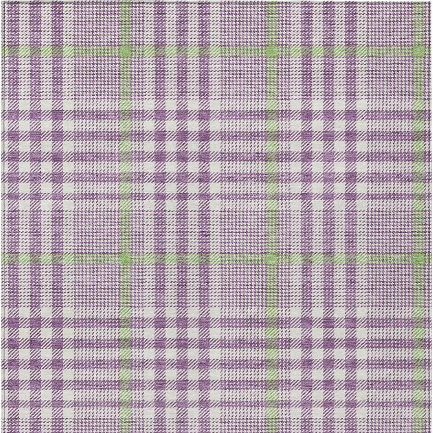 Purple Green And Ivory Plaid Washable Indoor Outdoor Area Rug Photo 6