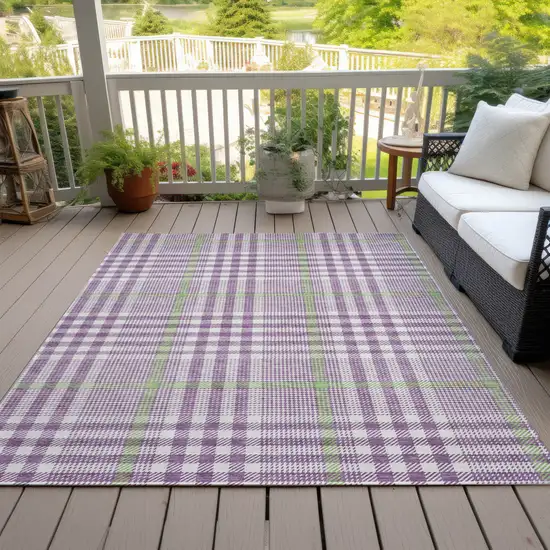 Purple Green And Ivory Plaid Washable Indoor Outdoor Area Rug Photo 7