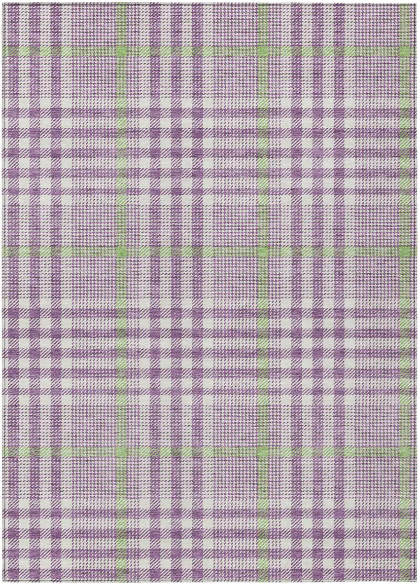 Purple Green And Ivory Plaid Washable Indoor Outdoor Area Rug Photo 2