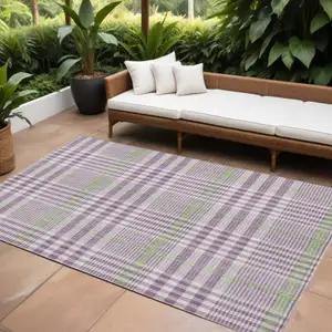 Photo of Purple Green And Ivory Plaid Washable Indoor Outdoor Area Rug