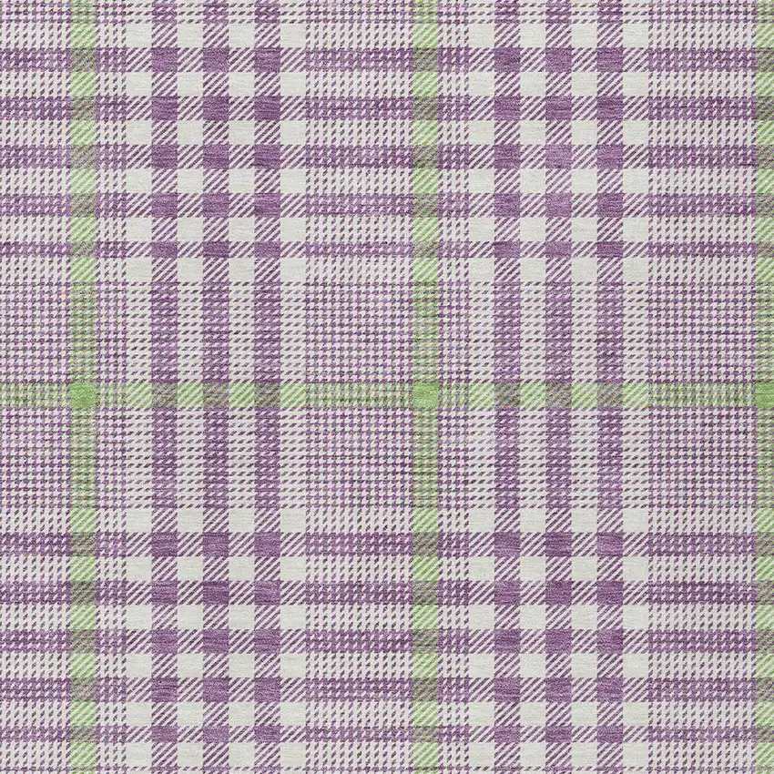 Purple Green And Ivory Plaid Washable Indoor Outdoor Area Rug Photo 5